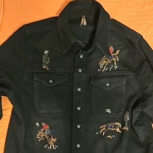 Stetson Black Western Stretch Denim Collared Shirt With Embroidery